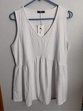 White V-Neck Eyelet Peplum Tank Top